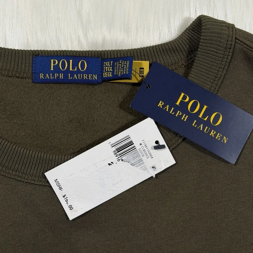 Polo Ralph Lauren Men's Size 2XLT Green Logo Fleece Sweatshirt